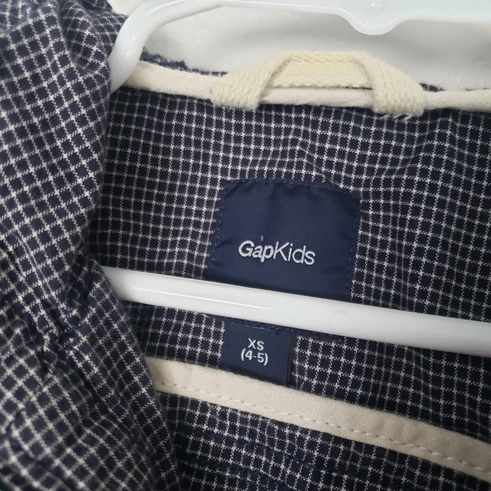 Gap Kids Boys XS 4/5 Navy Blue & White Plaid Jacket Zipper Button Up Utility